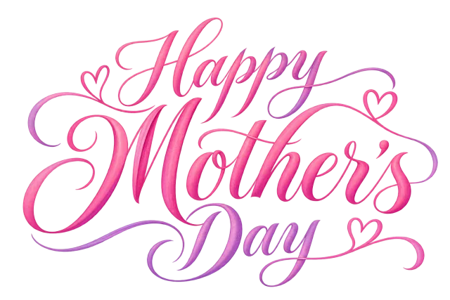 Happy Mother's Day in pink and lavender, delicate elegant pointed-pen lettering on a transparent background