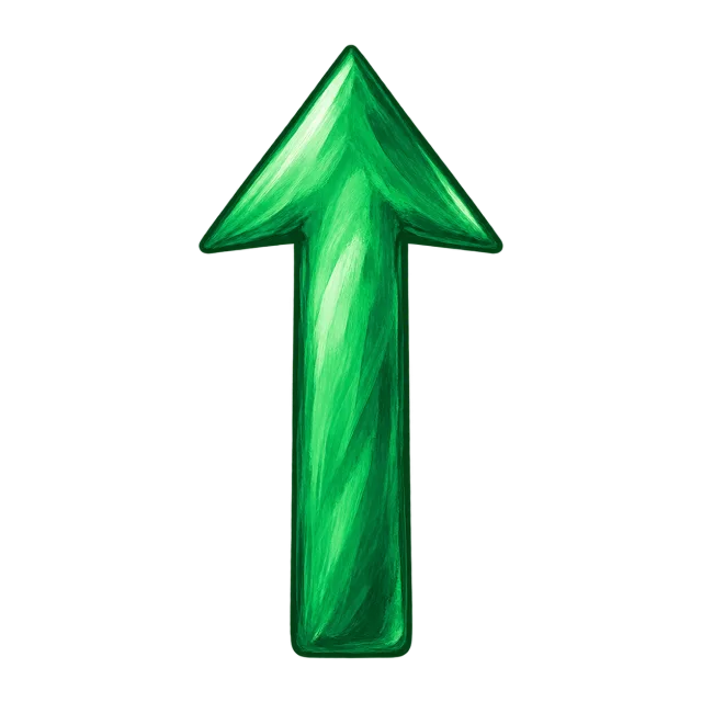 Emerald-green bold hand-drawn arrow pointing straight up on a transparent background