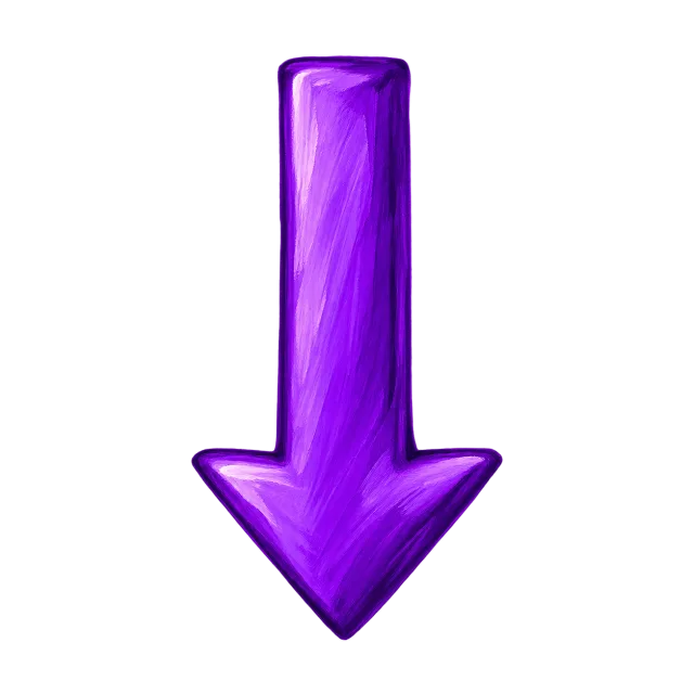 Vivid purple bold hand-drawn arrow pointing straight down on a transparent background