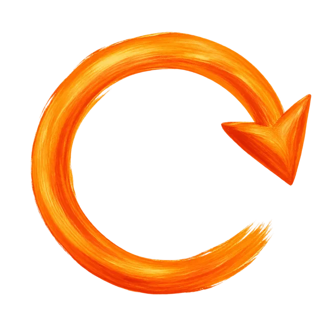 Warm orange hand-painted circular arrow rotating clockwise on a transparent background