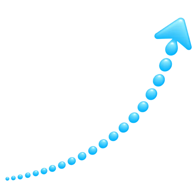 Sky-blue dotted arrow curving upward to the right on a transparent background