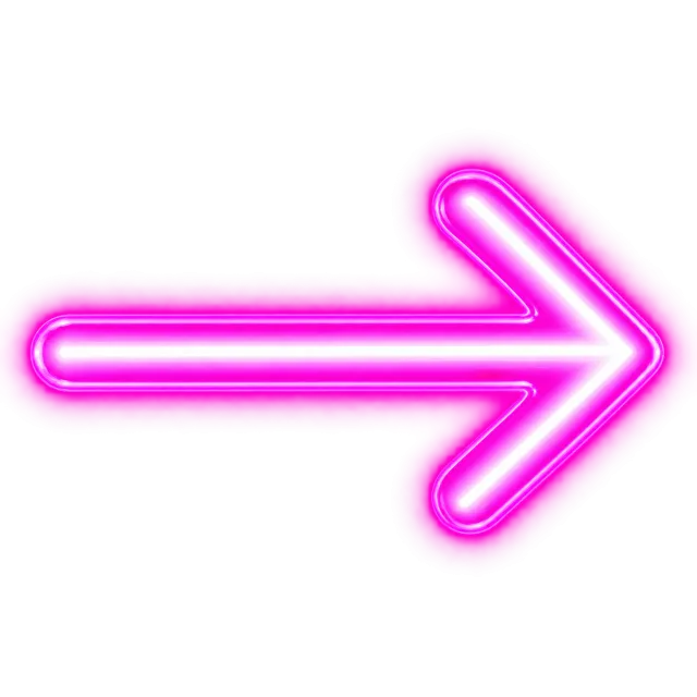 Magenta neon outline arrow pointing right with a pink glow on a transparent background