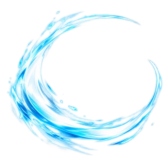 A curved cyan and blue energy stroke forms an open circular swoosh