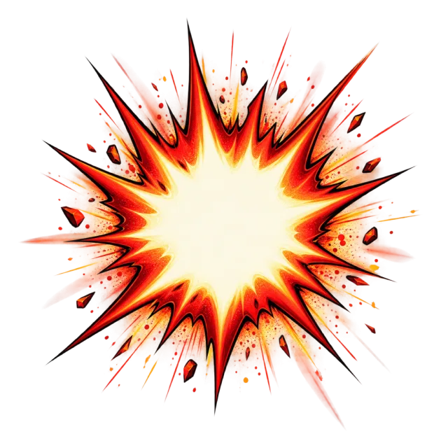 Red and orange spikes surround a pale yellow comic burst center