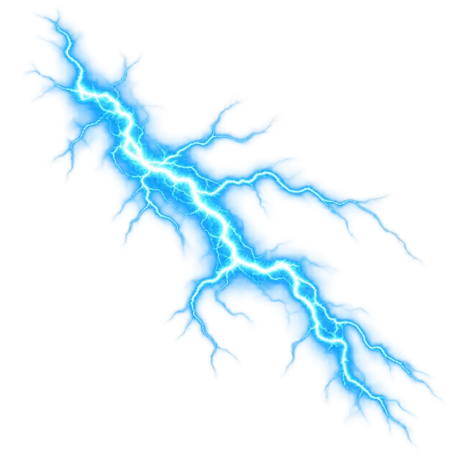 A bright blue lightning bolt branches diagonally across the image