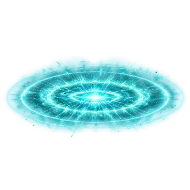 Flattened concentric turquoise rings form a glowing energy shockwave