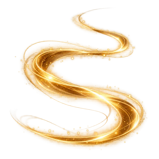 A glowing golden light trail curves into a sweeping S shape