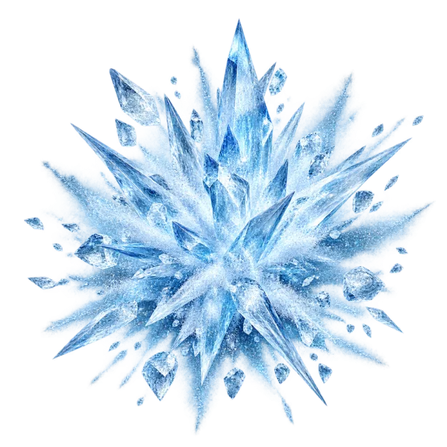 Pointed blue ice crystals radiate from a central cluster