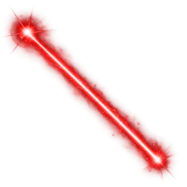 A narrow red glowing beam crosses diagonally between bright flare points