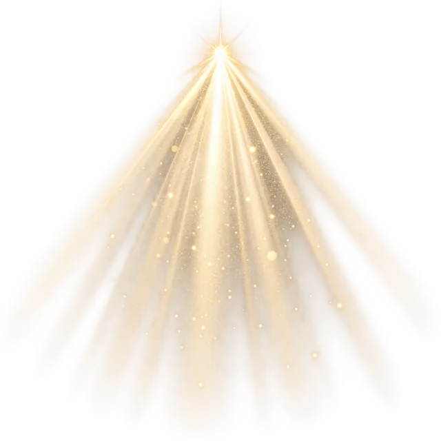Warm golden rays spread downward through fine glowing particles