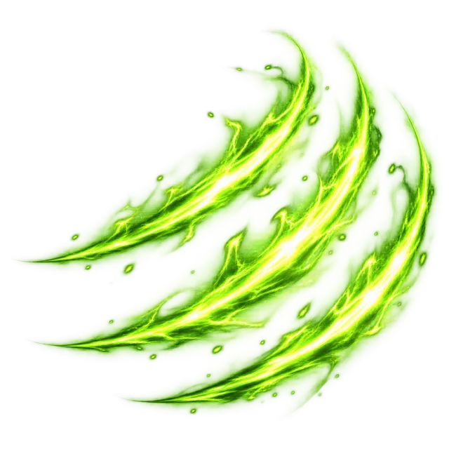 Three curved bright green slashes glow along their edges