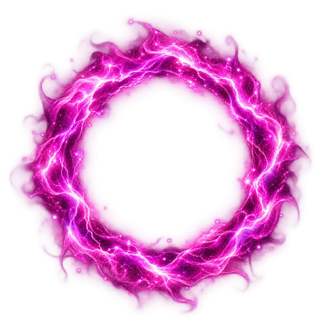 A bright pink and magenta energy ring is edged with lightning-like strands