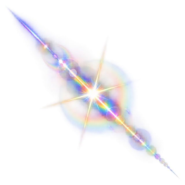 A diagonal rainbow light flare crosses a bright white center