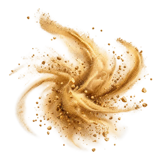Golden sand particles swirl outward in curved arms