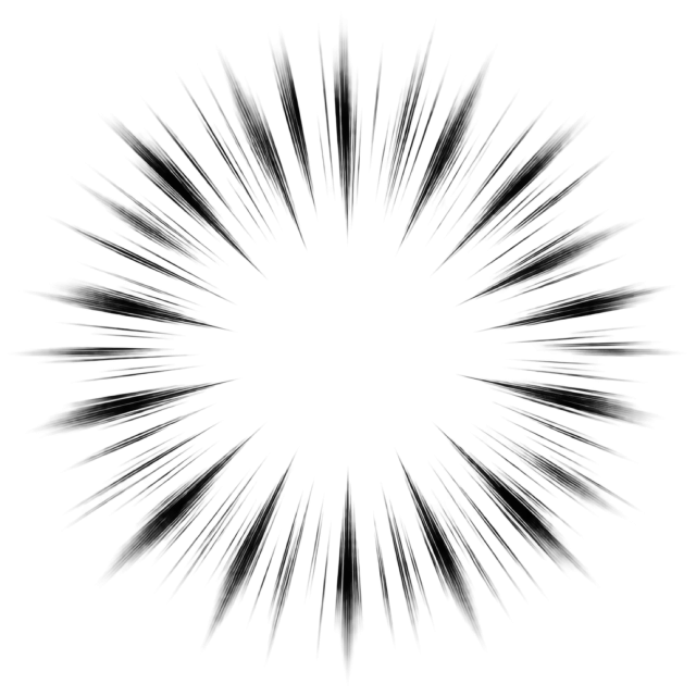 Black radial comic lines point inward toward a clear center