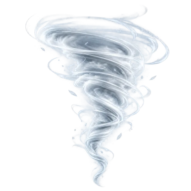 Gray and white wind streaks spiral into a tapering funnel