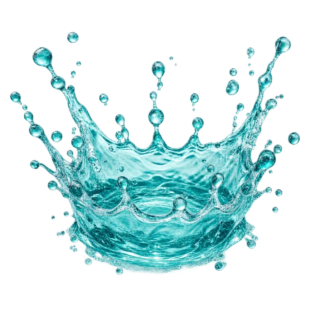 Turquoise water rises into a crown-shaped splash with droplets