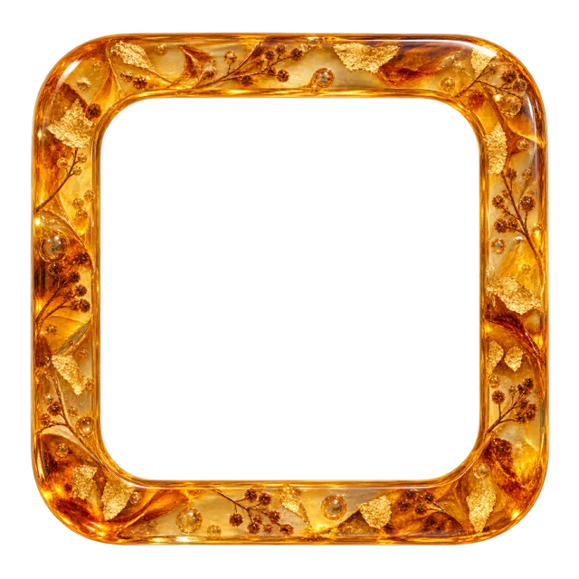 A rounded square amber-colored border has glossy translucent-looking edges