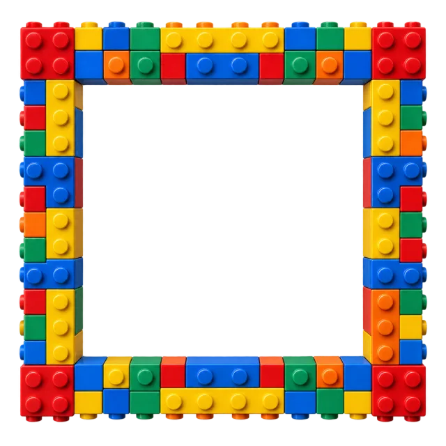 Multicolored interlocking toy bricks form a square border