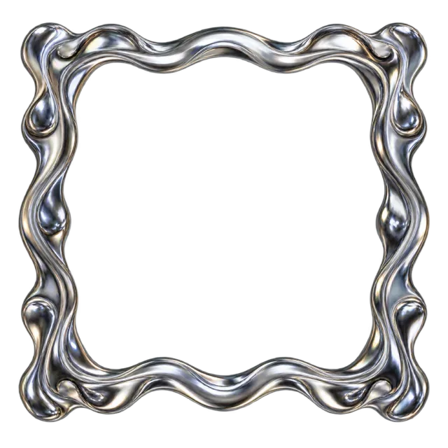 A reflective silver-colored border has rippling edges around a square opening