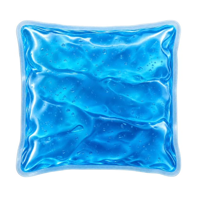 A square blue gel pack has a rippled surface