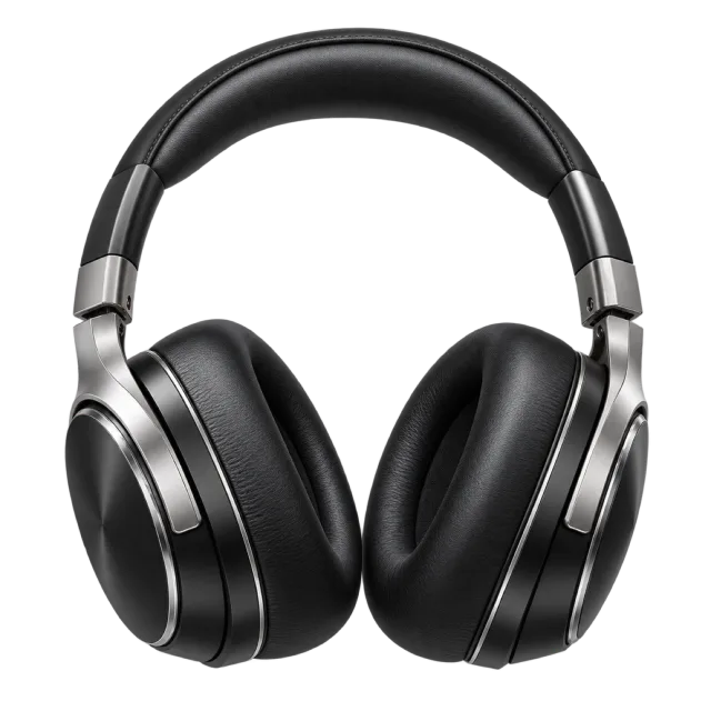 Black over-ear headphones have a padded headband