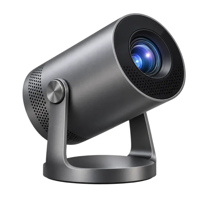 A dark cylindrical projector rests in an adjustable stand