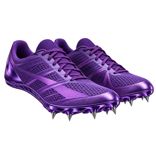 Purple track shoes have small sole spikes