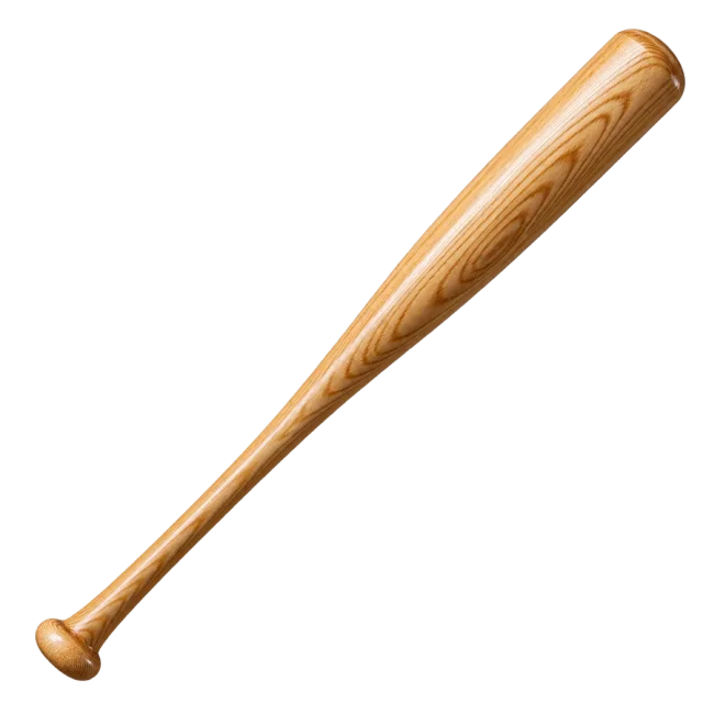 A wooden baseball bat is angled diagonally