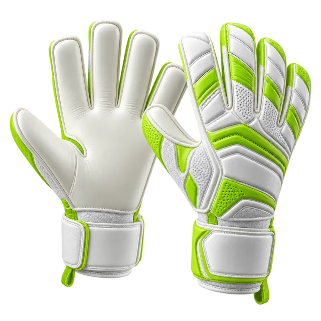 White goalkeeper gloves have bright green accents