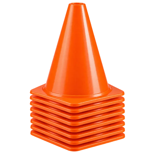 Orange training cones form a nested stack