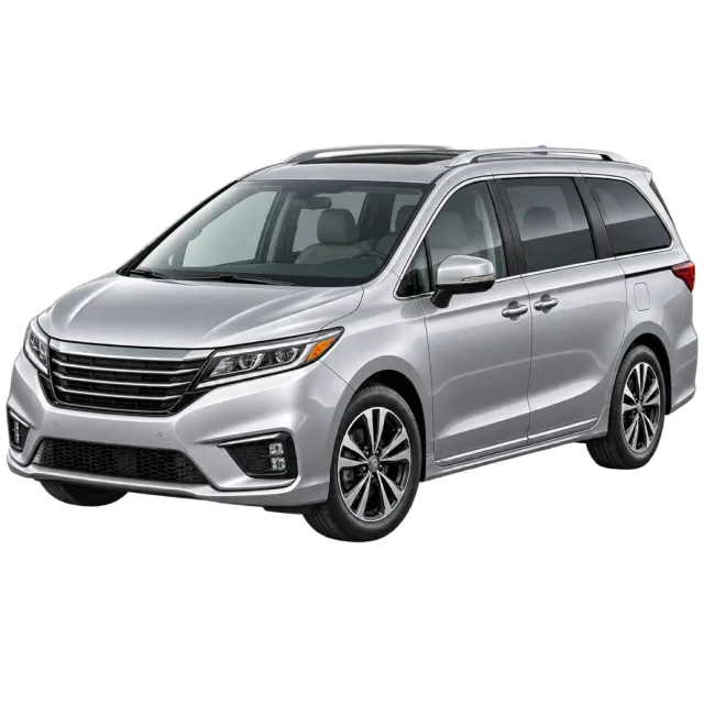 A silver minivan has a tall passenger cabin