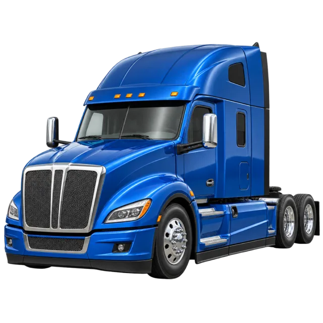 A blue semi-truck tractor has a tall sleeper cab