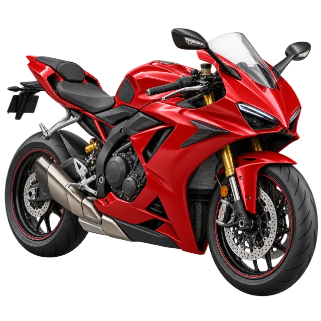 A red sport motorcycle has angular body panels