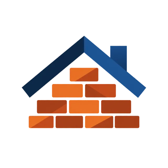 Orange brick shapes sit beneath a navy roof