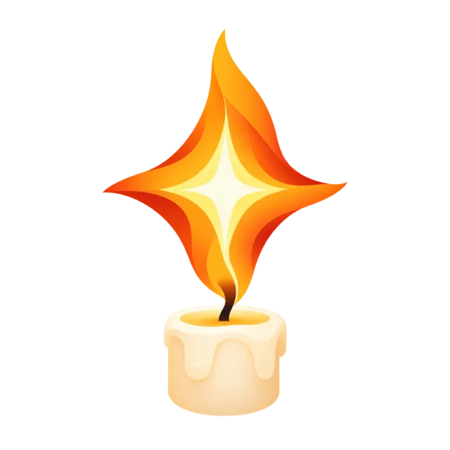 A pale candle has a large golden star-shaped flame
