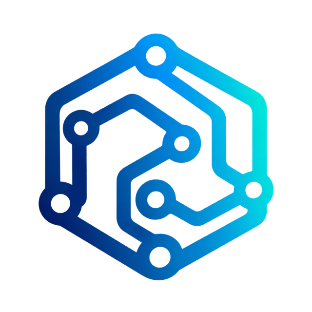 Blue circuit traces form a hexagonal symbol