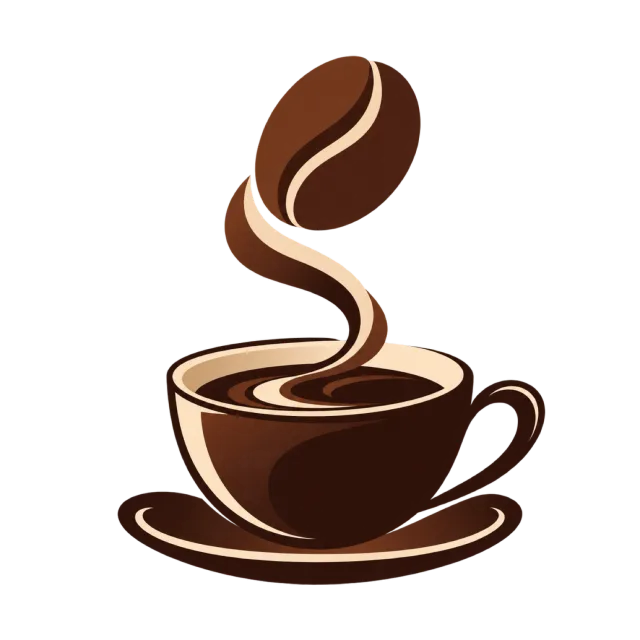 Steam shaped like a coffee bean rises from a brown cup