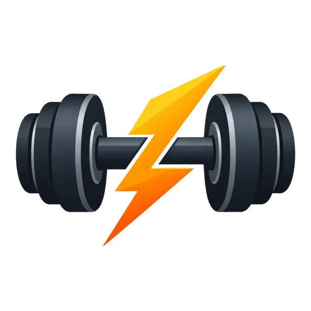 A yellow lightning bolt crosses a black dumbbell