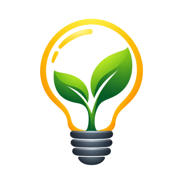 A green sprout grows inside a yellow lightbulb outline