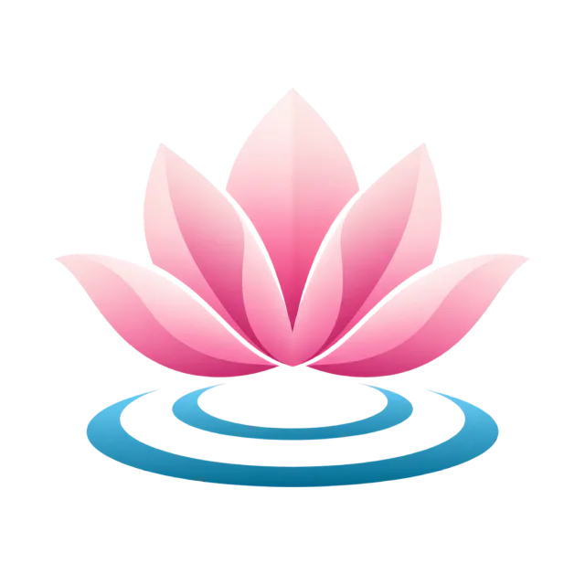 A pink lotus floats above blue ripple rings