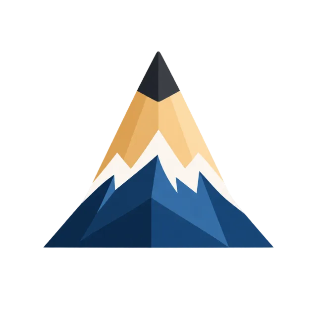 A sharpened pencil merges with blue mountain peaks