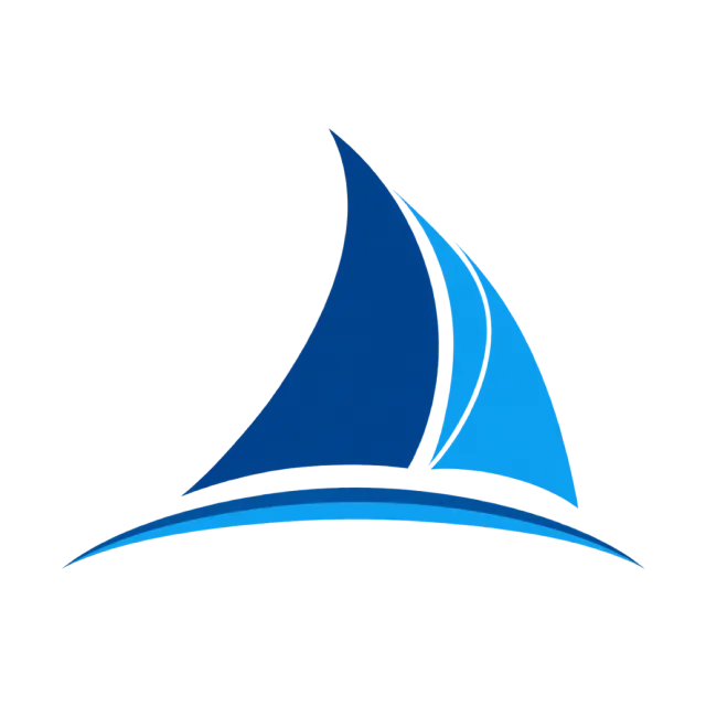 Blue sails sit above a curved horizon line