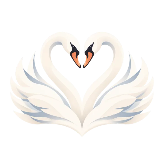 Two white swans curve their necks into a heart