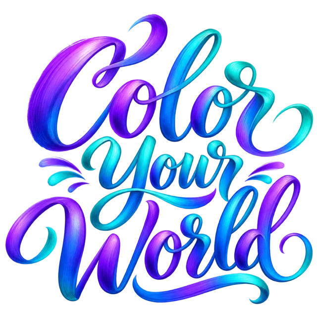 The words “Color Your World” in blue, turquoise and purple gradient lettering with bold curved swashes