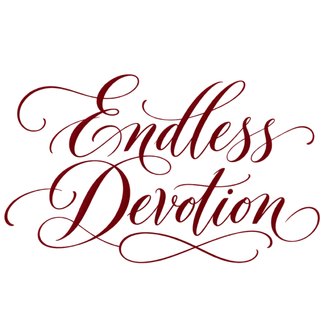 The words “Endless Devotion” in fine burgundy script with looping ornamental strokes