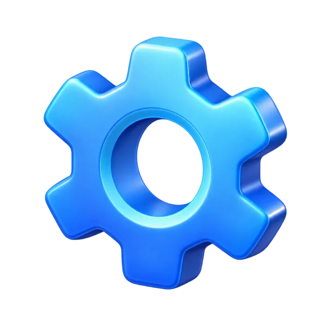 A rounded blue gear with a circular opening in the center