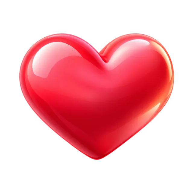 A glossy red heart with rounded edges and a bright highlight