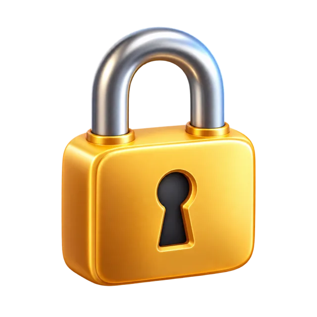 A gold padlock with a silver shackle and dark keyhole