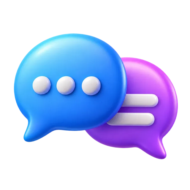 Overlapping blue and purple chat bubbles with white message marks